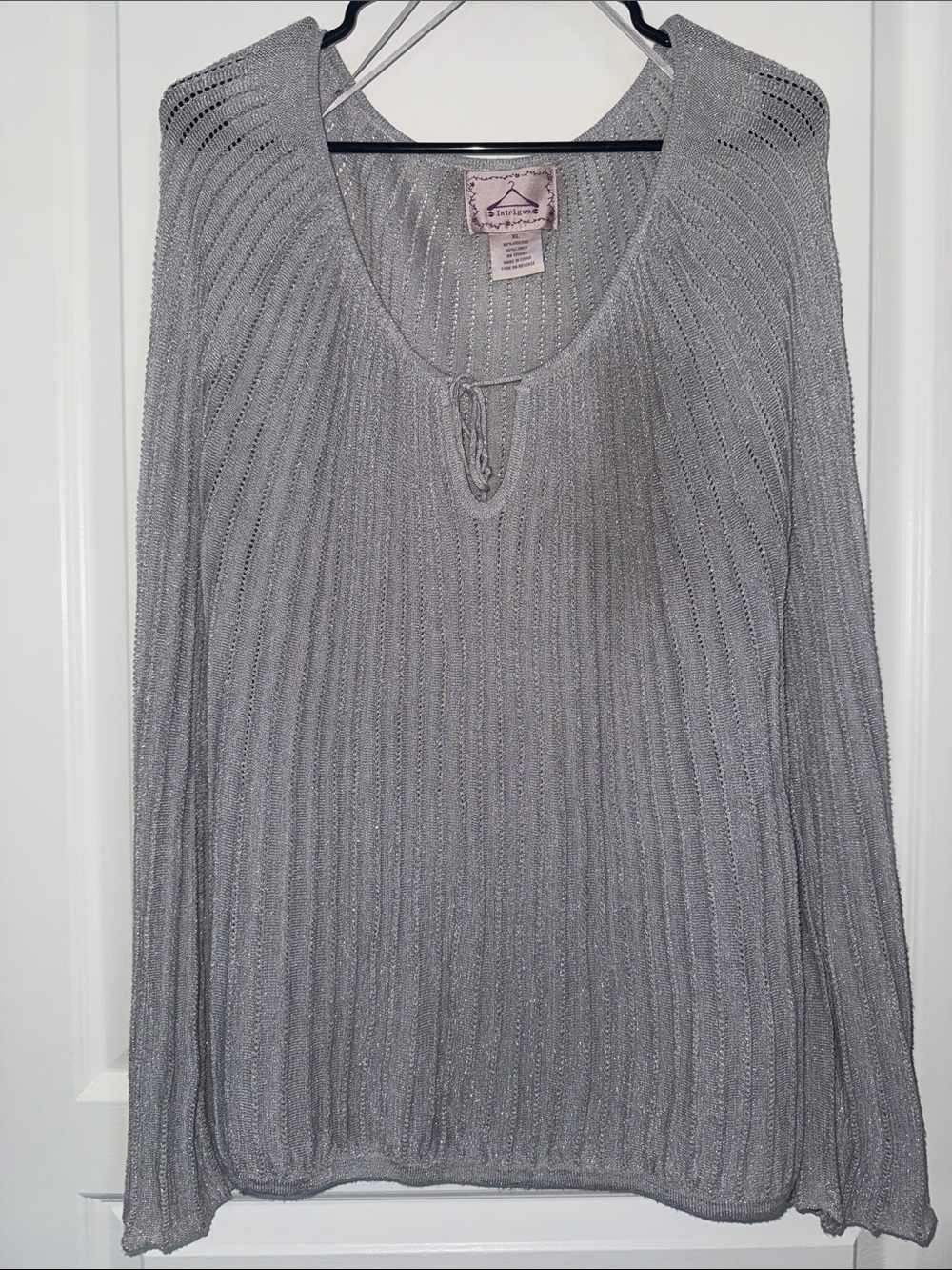 Silver-Gray Shimmering Peasant-Style Knit Top